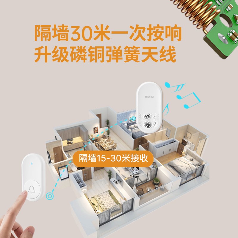 牧锐门铃家用无线一拖二电子遥控C公寓租房出租屋免安装旡线门玲