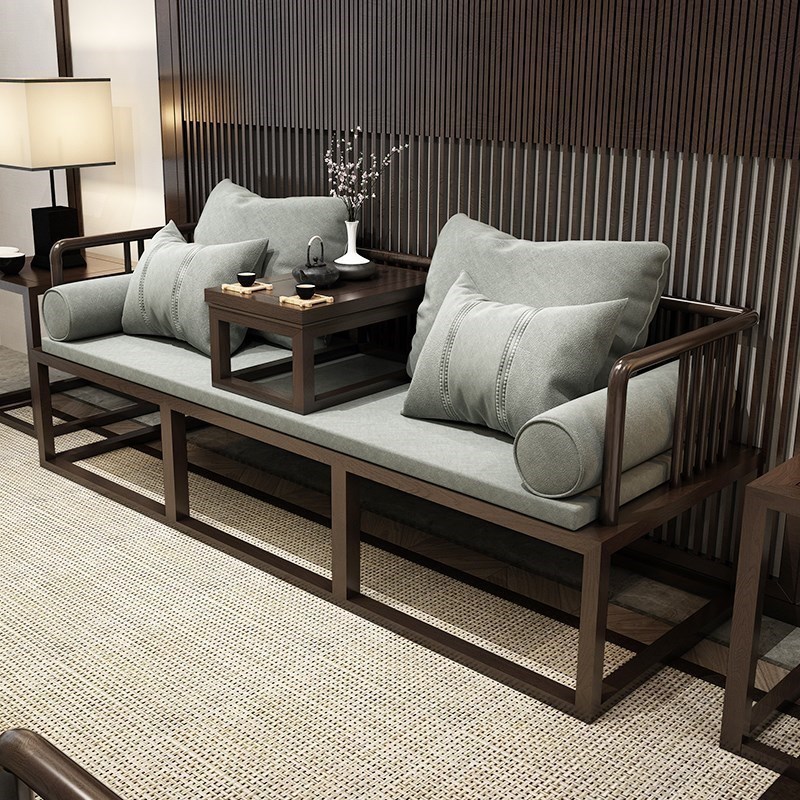 新中式沙发客厅轻奢铁艺罗汉床酒店会所商务休闲洽谈小户型别墅