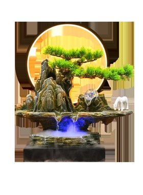客厅高山流水生财假山喷r泉办公室招财风水轮玄关装饰摆件开业礼