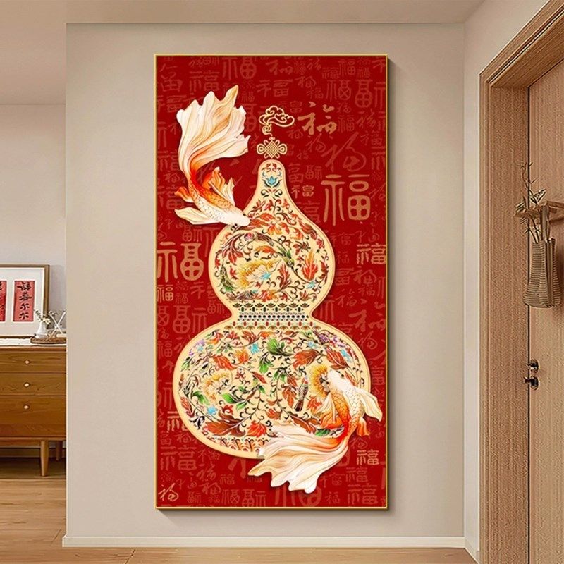 招财锦鲤葫芦5d钻石画2025新款客厅大气高端玄关百福图贴钻十字绣,居家布艺,钻石绣,淘宝优惠券,粉丝福利购,淘宝优惠卷