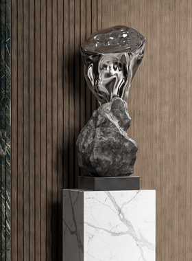 玻璃钢不规则石头j雕塑摆件石来运转酒店会所售楼处楼梯间艺术装