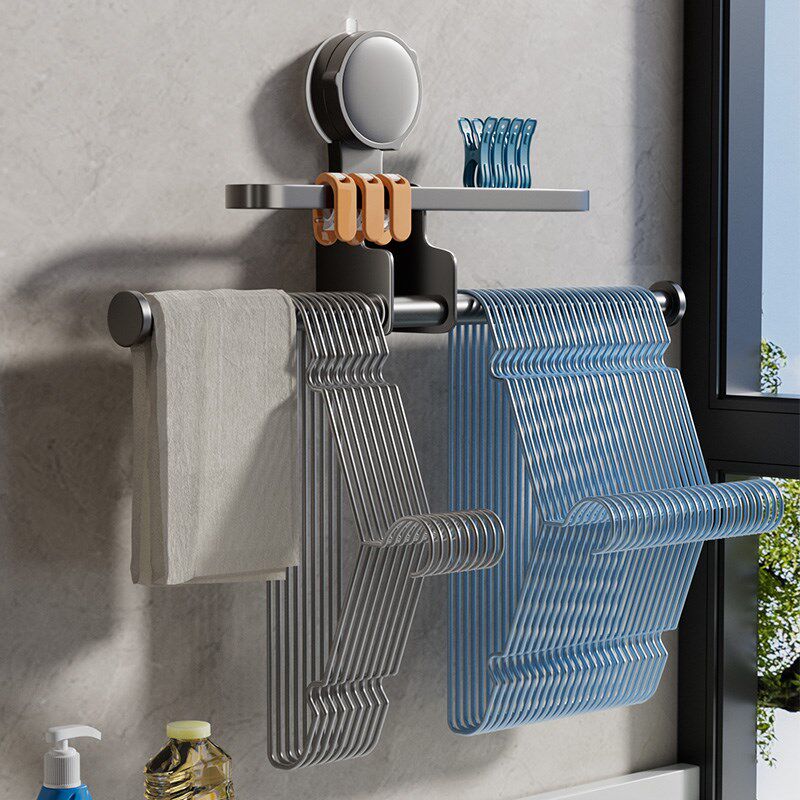 衣架收纳挂衣架壁挂阳台免打孔挂衣钩衣夹子墙上门后整理置物架子