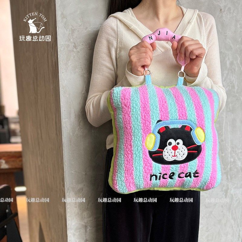 多巴胺猫咪抱枕被子两用办公室午睡靠枕垫空调毯子二合一车载枕头,居家布艺,抱枕被,淘宝优惠券,粉丝福利购,淘宝优惠卷