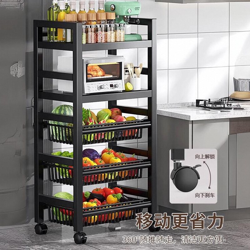 厨房置物架落地蔬菜架家用简易收纳架储物架移动T菜篮子不锈钢架