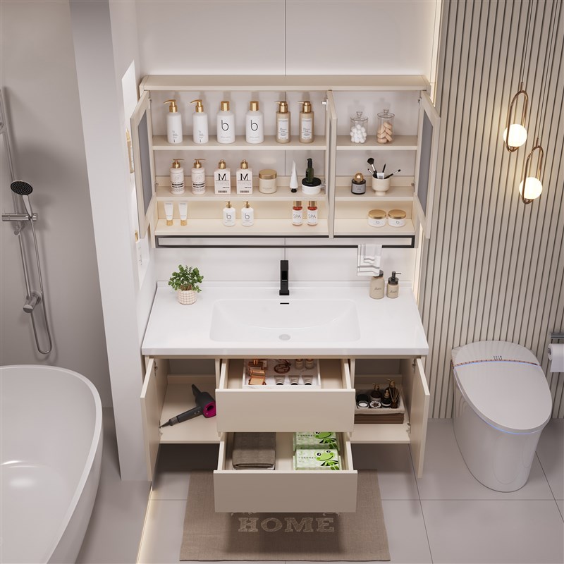 智能实木浴室柜组合卫生间陶瓷一体盆洗I漱台洗手洗脸盆柜浴柜套