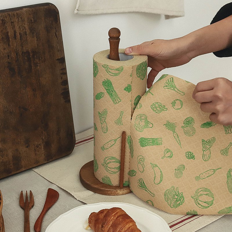 枝悟 中古风实木厨房纸巾架 文艺家居相思木卷纸架V保鲜膜架免打