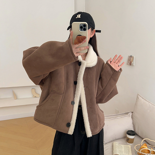 赵露思许妍同款羊羔毛外套女韩版机车服宽松ins风穿搭加厚短夹克