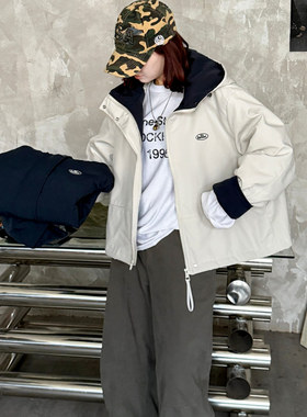 韩版撞色拼接保暖外套女秋冬新款加厚休闲小个子百搭夹棉保暖棉衣