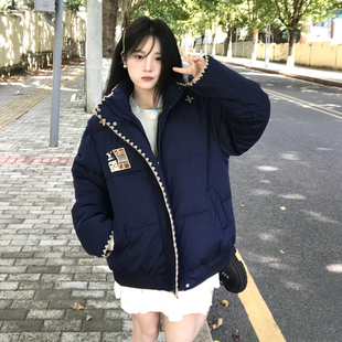 韩版撞色立领棉服外套女2026秋冬新款宽松小个子超好看加厚棉衣潮