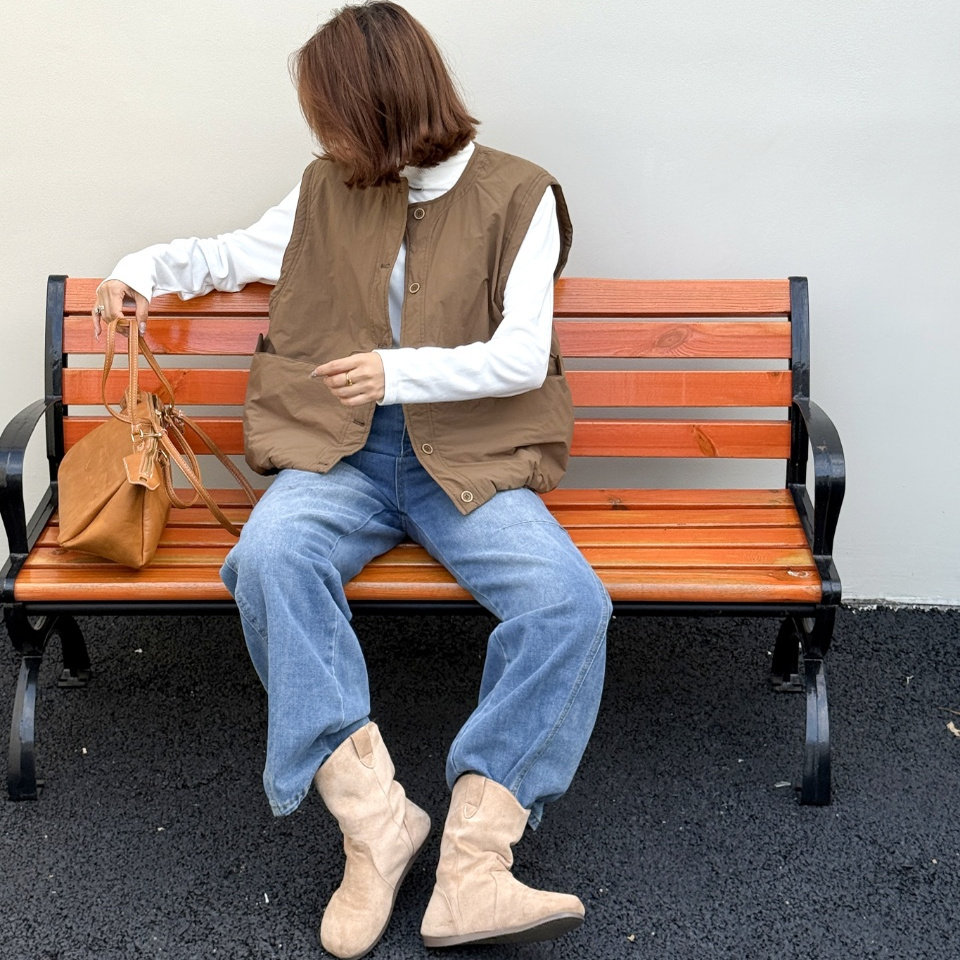 韩版圆领大口袋棉服马甲外套女2026新款加厚外搭加厚保暖夹棉棉衣