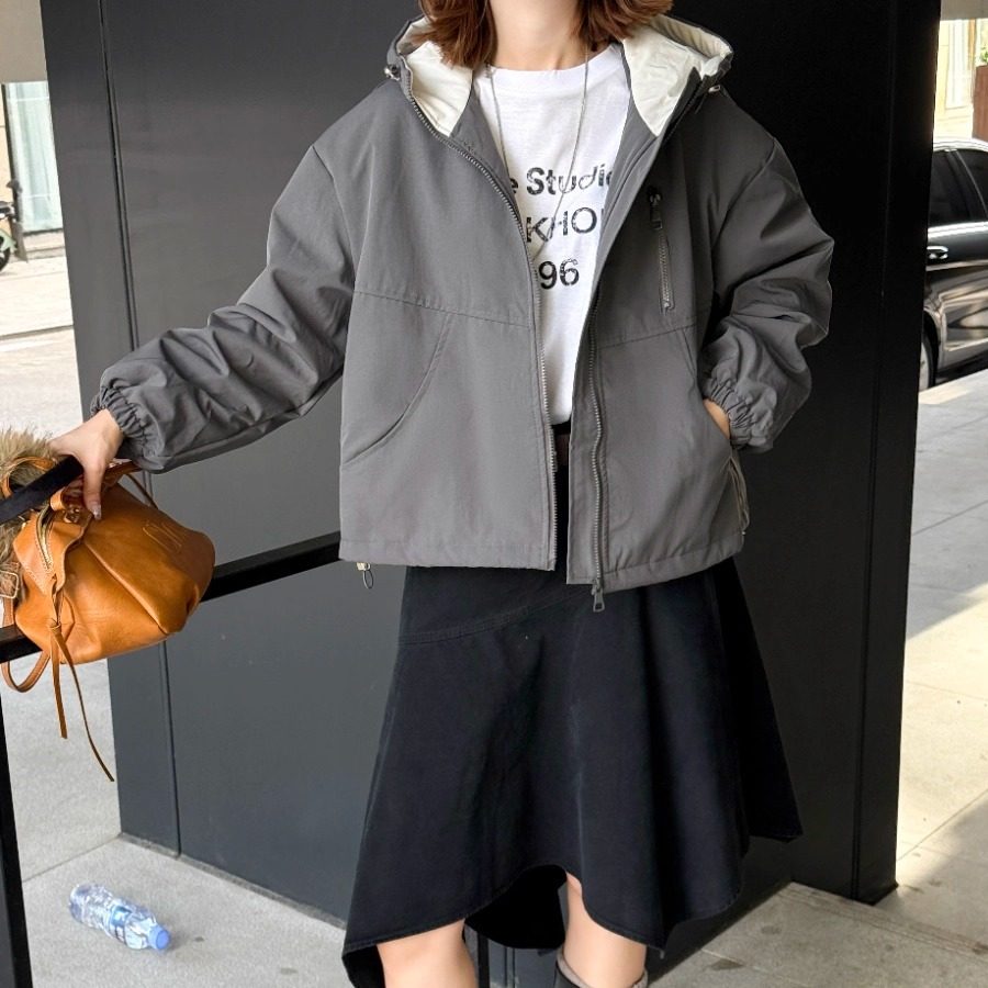 撞色夹棉时尚短款外套女保暖加厚