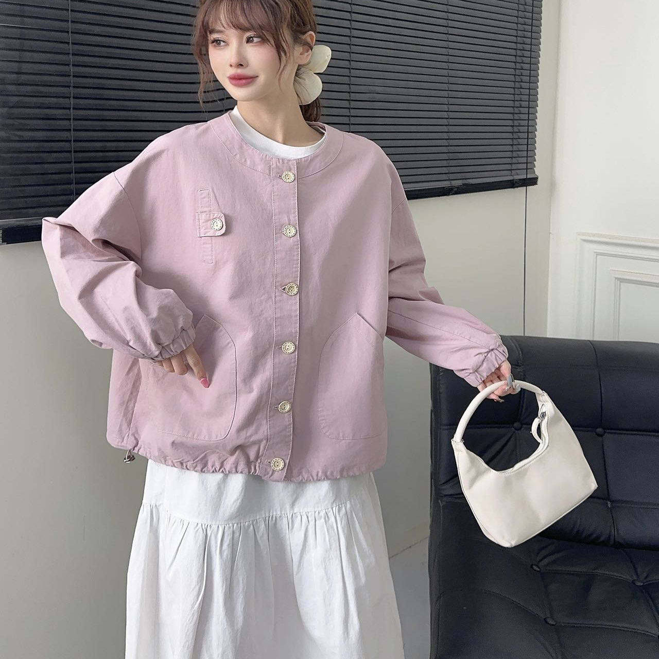 早春薄款外套女时尚圆领2025新款