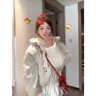 韩系波点连帽羽绒服外套女宽松小个子时尚加厚保暖棉服显瘦面包服