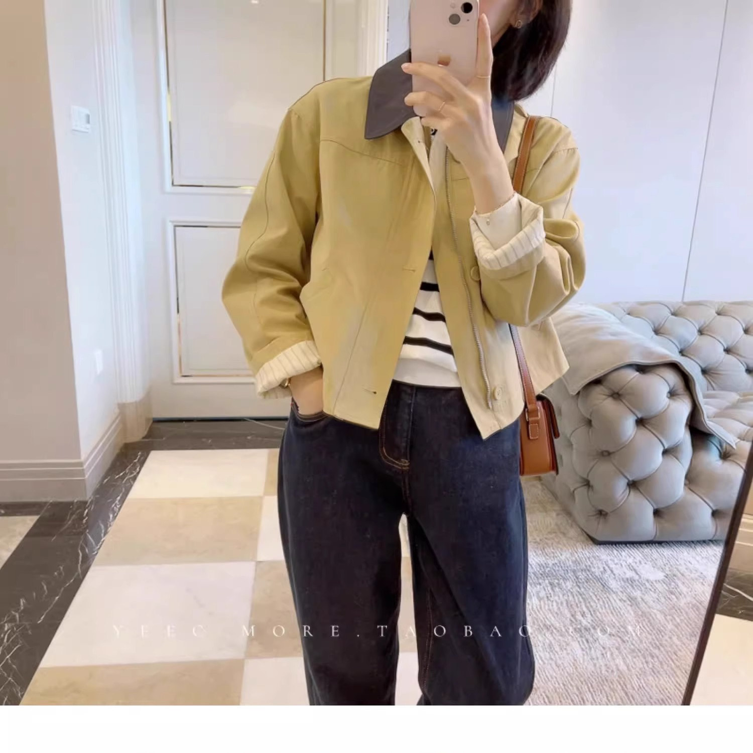 韩系翻领撞色设计感短款外套女潮