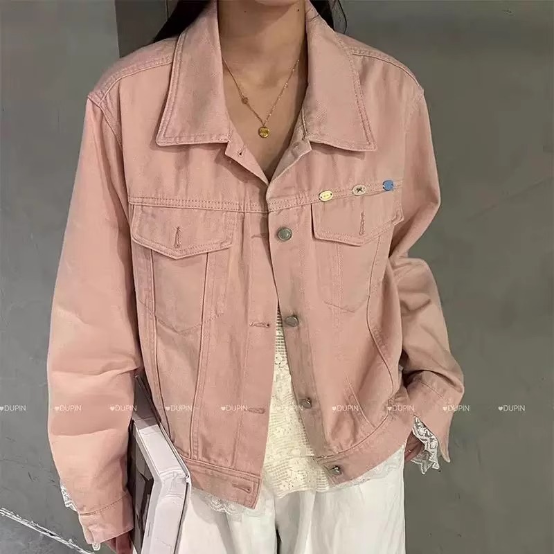 蕾丝拼接翻领牛仔短款外套女百搭