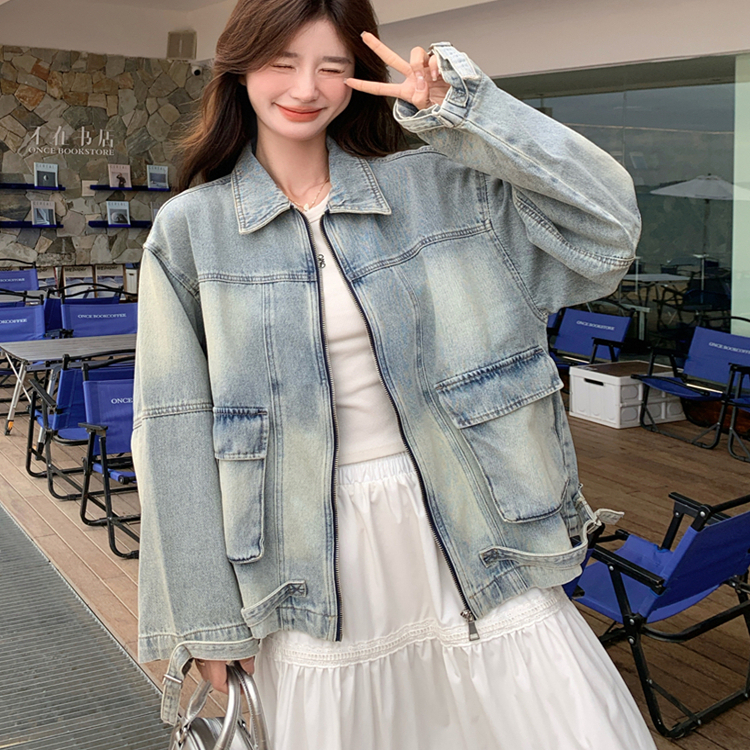 水洗复古牛仔外套女短款高级夹克