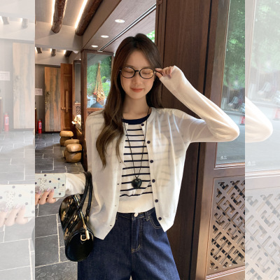 条纹针织假两件羊毛打底衫女内搭