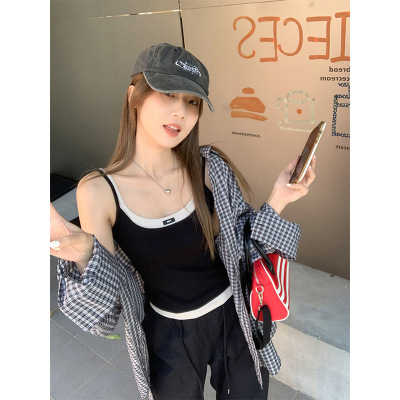 韩系假两件方领小吊带背心女内搭