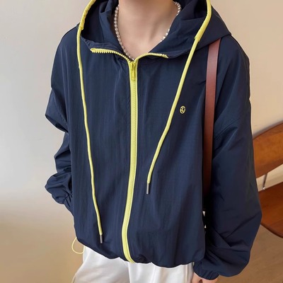 韩系2025新款拼色连帽短款外套女