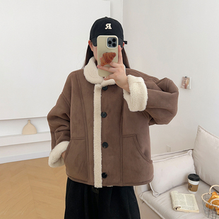 赵露思许妍同款羊羔毛麂皮绒外套女2025新款宽松加厚洋气夹克上衣