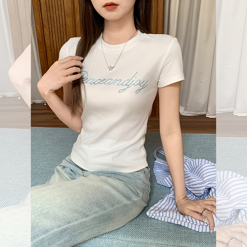 白色圆领正肩纯棉短袖女2025新款