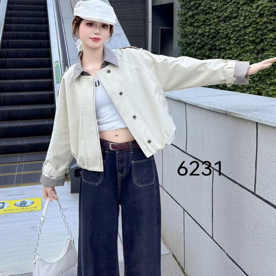 欧货假两件短款风衣外套女设计感