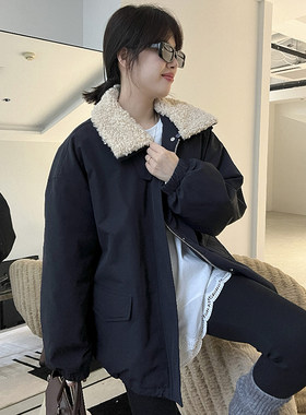 羊羔毛翻领加厚派克服羽绒服女潮