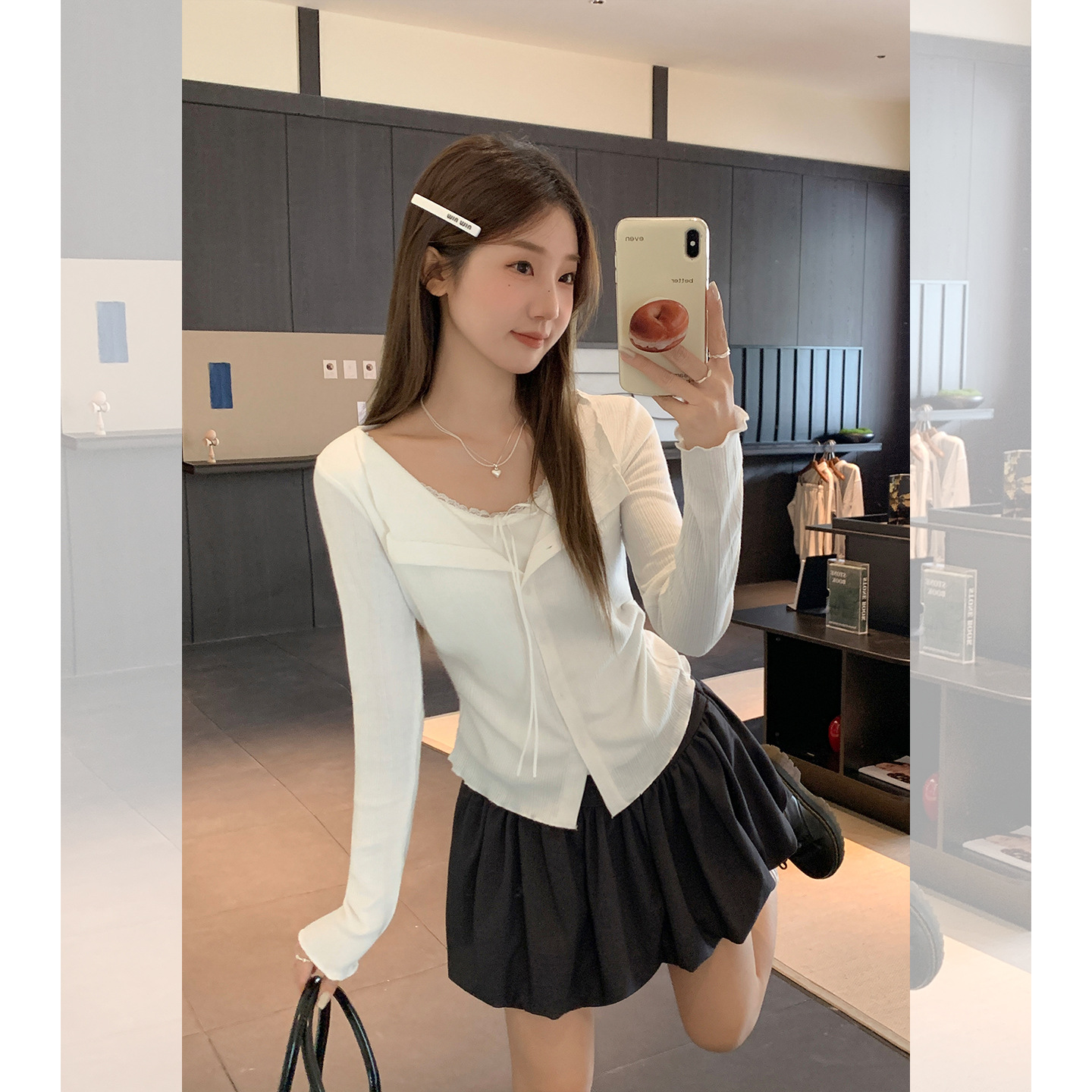 蕾丝半开领打底衫女2025秋冬新款