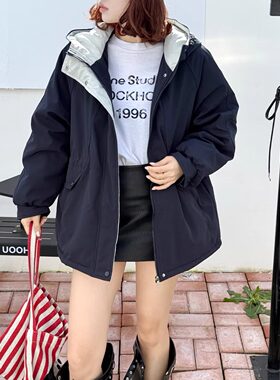 韩版撞色连帽派克服外套女高级感