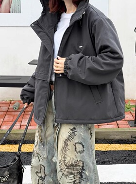 韩系连帽夹棉棉服外套女冬新款宽松小个子显瘦加厚保暖棉衣派克服
