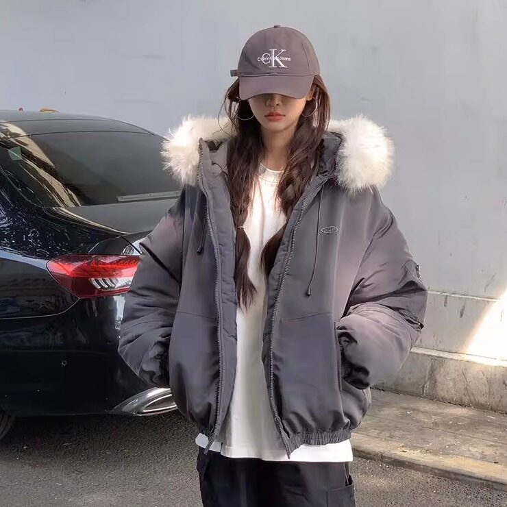 韩版大毛领派克服外套女秋冬新款宽松加厚保暖时尚小个子显瘦棉服