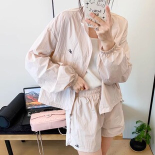 韩系立领薄款冲锋防晒衣外套女宽松春秋防紫外线设计感短款防晒服