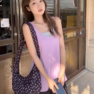 遮副乳宽松显瘦防走光上衣薄 假两件设计感洋气吊带背心女内搭无袖