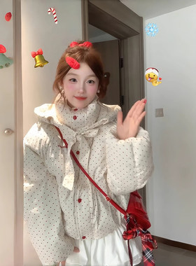 韩版波点连帽羽绒服外套女小个子