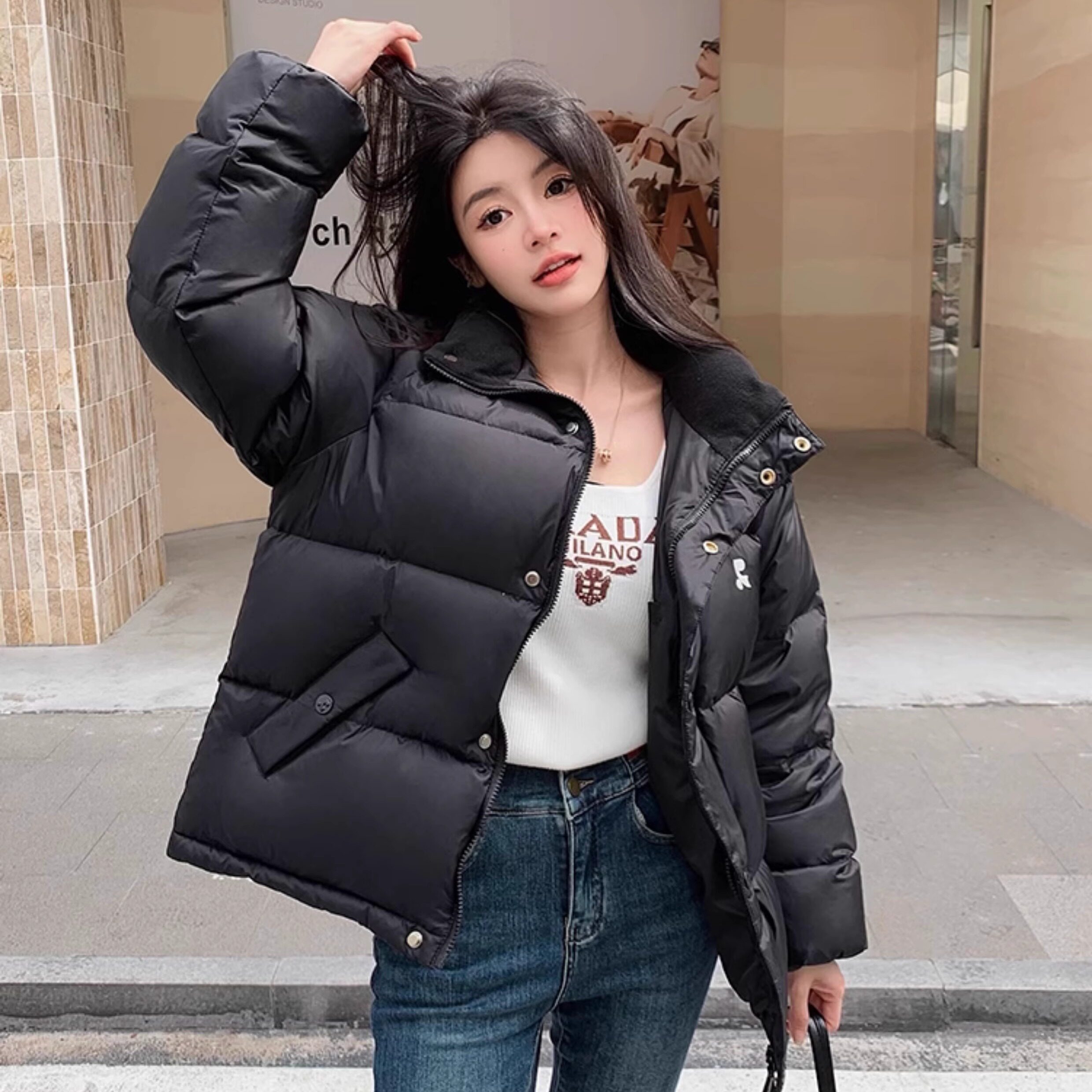 韩版时尚羽绒服外套女秋冬新款宽松小个子加厚保暖面包服时尚棉服