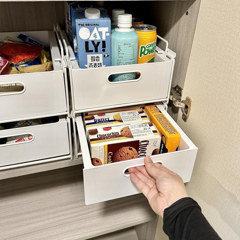 橱柜可叠加抽屉式收纳盒杂物零食饮F料整理盒厨房深柜收纳储物筐