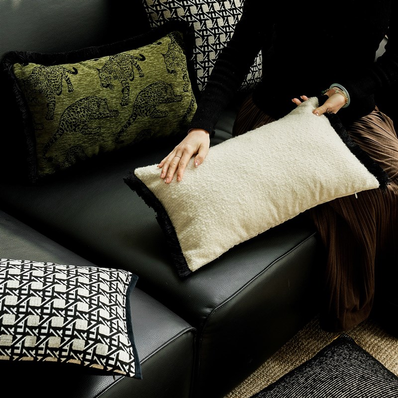 苔绿豹子提花中古风复古纯色肌理绒面靠垫抱枕沙发卧室方枕腰枕