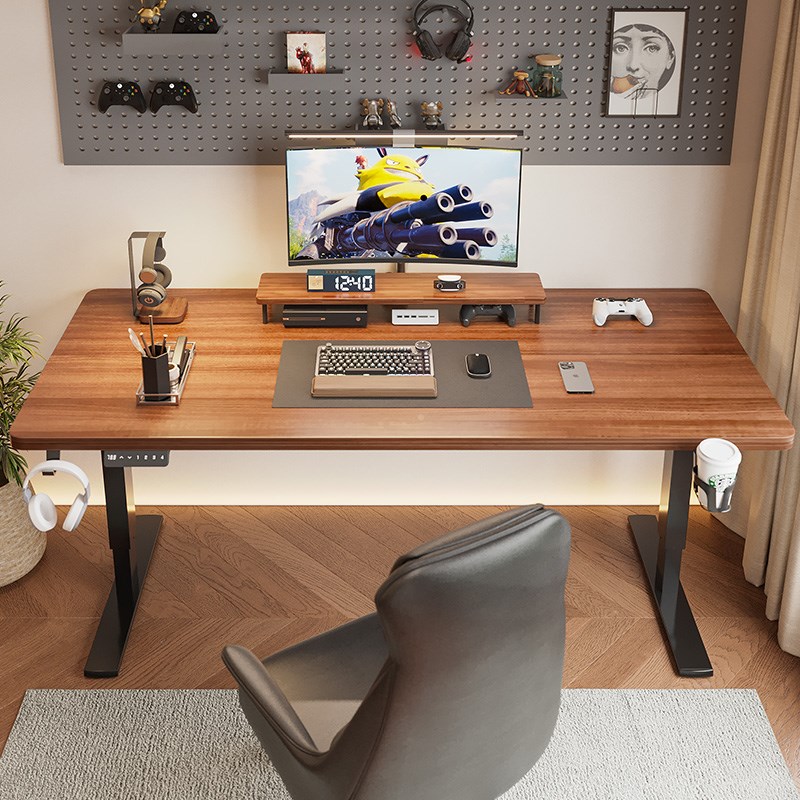 实木电动升降桌智能电脑s桌工作台可升降电竞桌子家用学习办公书