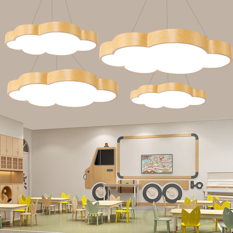 幼儿园云b朵圆形木纹吊灯培训机构办公室商场网吧健身房圆环造型