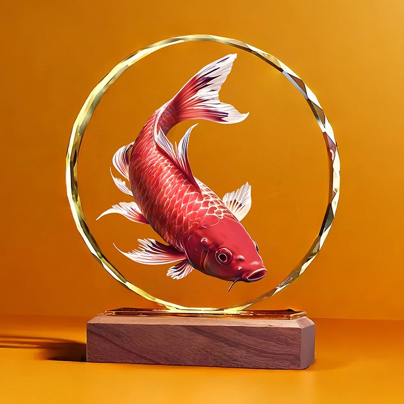 鸿运锦鲤水晶摆件客厅乔迁送礼摆台招财鲤鱼玄关办公桌桌面工艺品
