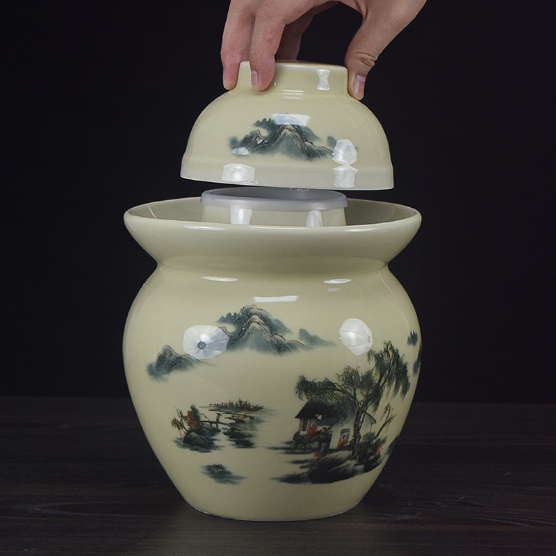 陶瓷家用泡菜罐带内盖加水密封z腌酸菜坛子储存五谷杂粮果酱密封