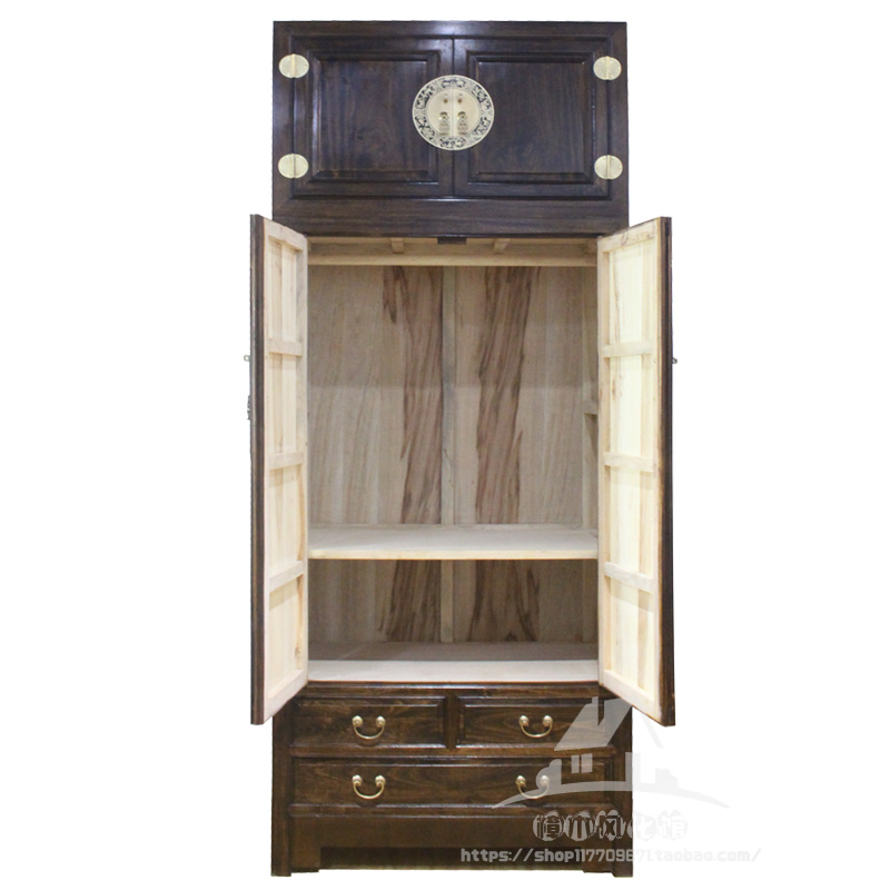 新中式衣柜古典香樟木顶箱柜实木仿古卧室大N衣柜组合明清古典衣