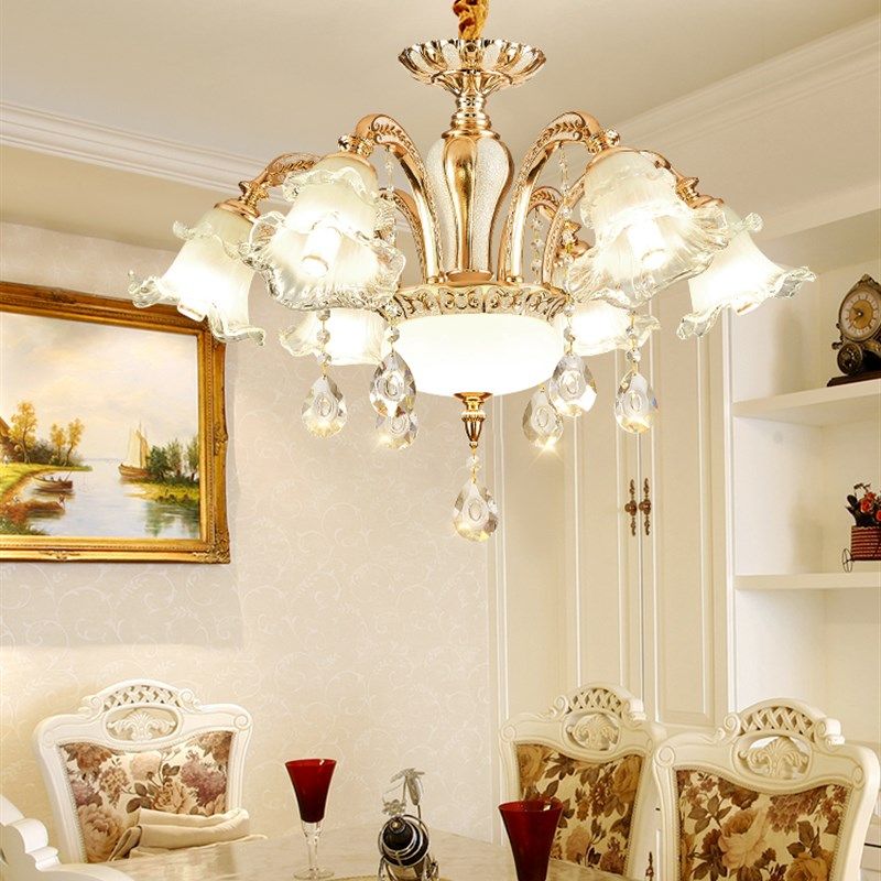 欧式客厅吊灯6头简欧锌合金蜡烛灯餐厅水晶吊灯奢华别墅卧室灯具
