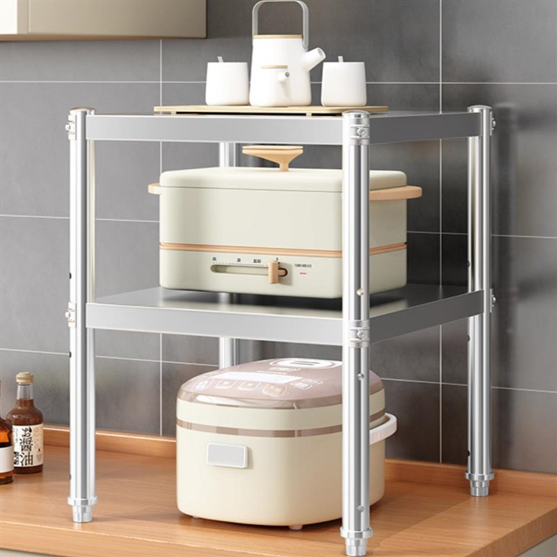 304不锈钢置物架50高双t层台面微波炉烤箱架桌面收纳整理2层小架