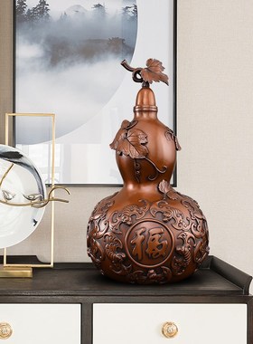 紫铜葫芦摆件五福临门铜葫芦招客厅入户玄关八方来财开口空心大号