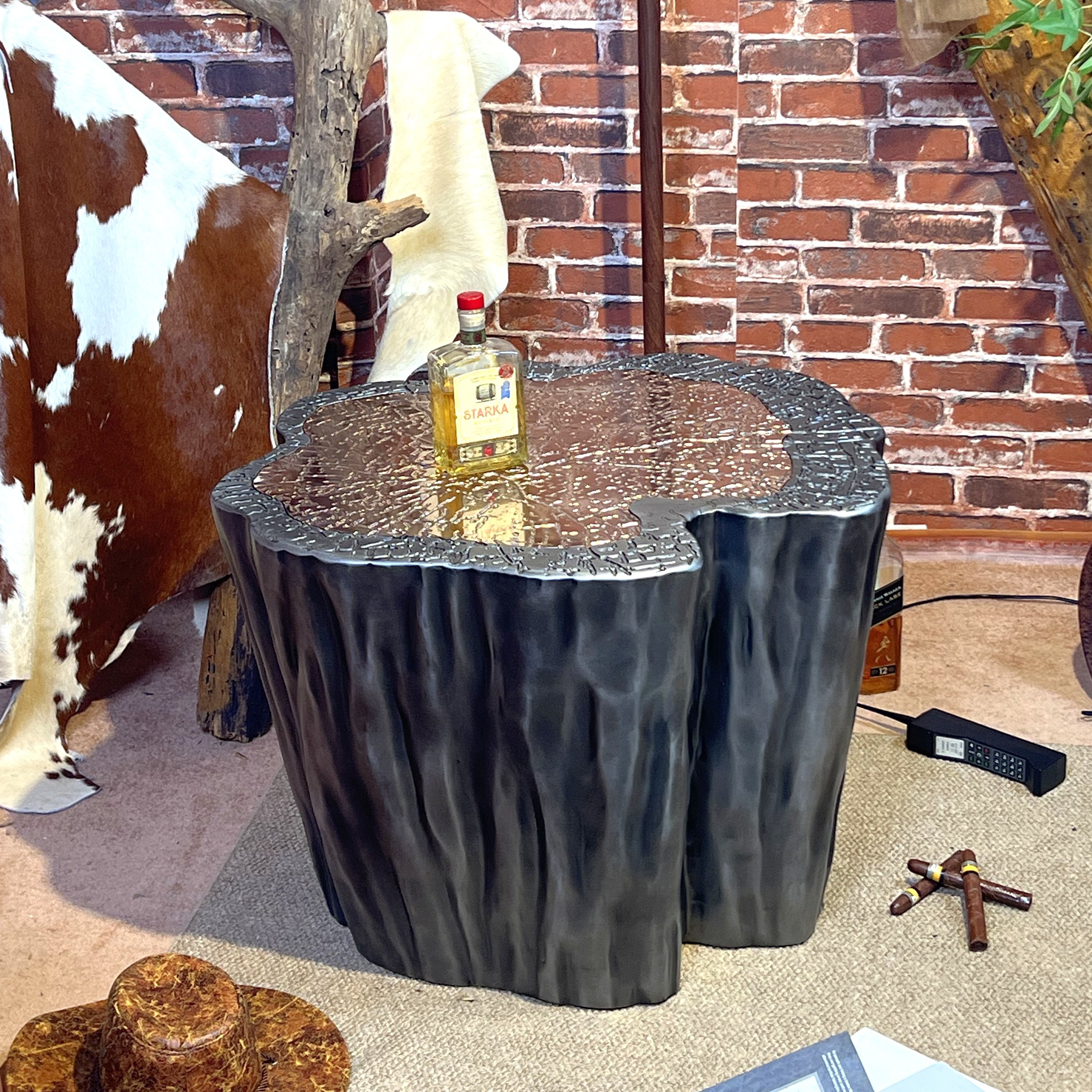 意式轻奢实木树桩茶几