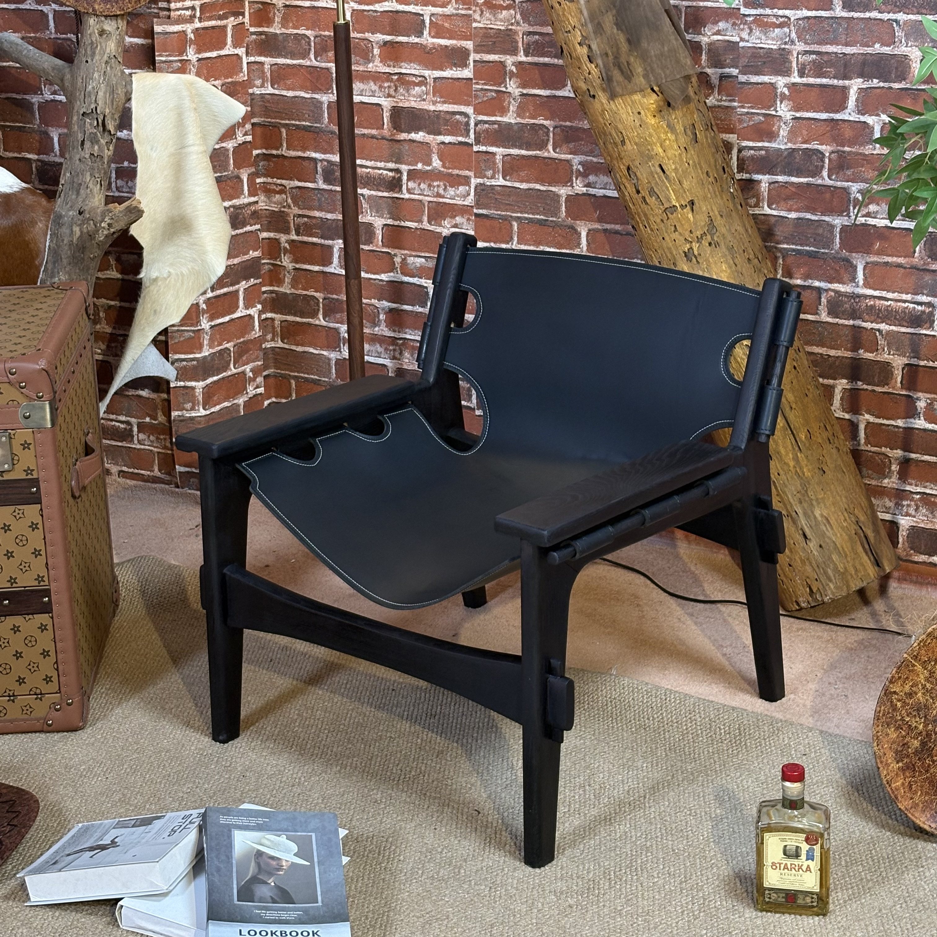 中古风复古油蜡皮休闲椅