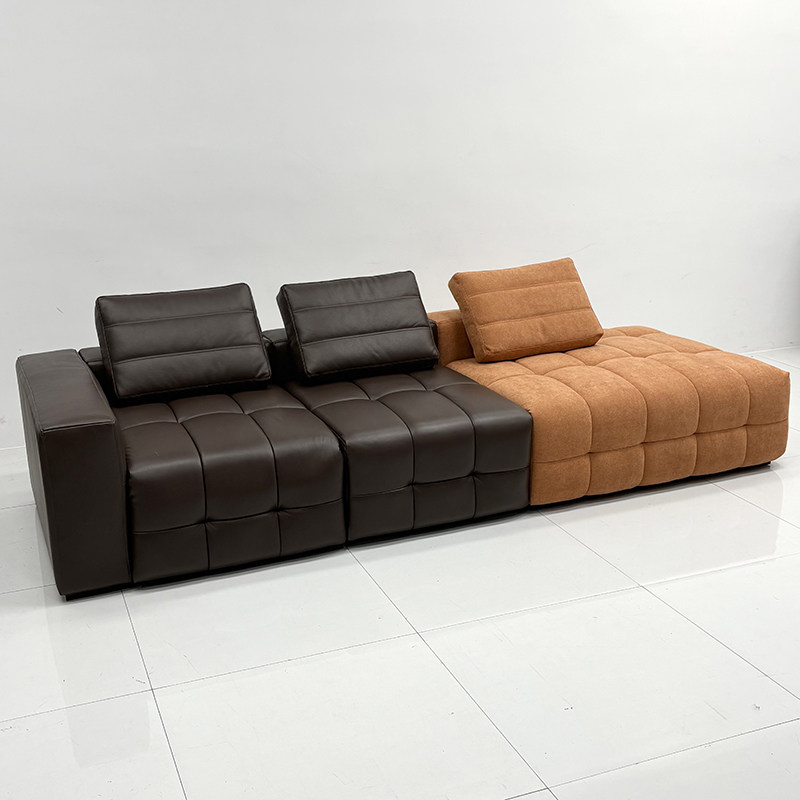 小户型钢琴键真皮模块豆腐块组合沙发提拉米苏头层牛皮功能高端款