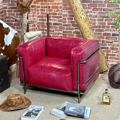 中古风头层油蜡真皮LC3单人沙发
