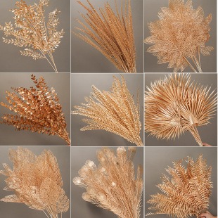 新年福桶插插花diy材料木绣球金色小扇叶尤加利婚庆仿真花材叶子